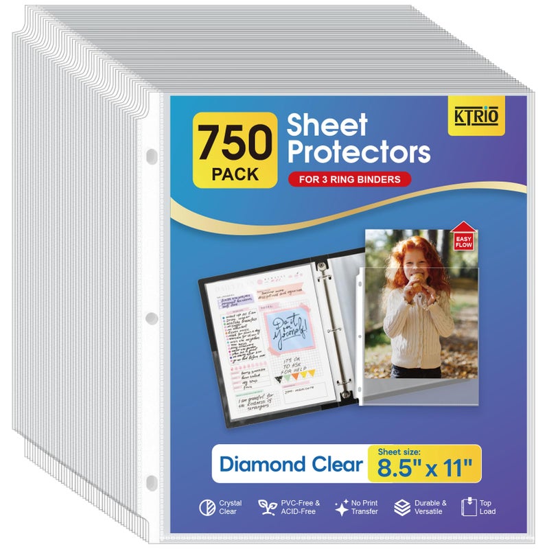 KTRIO 750 Pack Sheet Protectors 8.5 x 11 inch, Clear Page Protector for 3 Ring Binder, Plastic Sleeves for Binders, Top Loading Paper Sheets Document Sleeve Letter Size, Office & Home - Image 1
